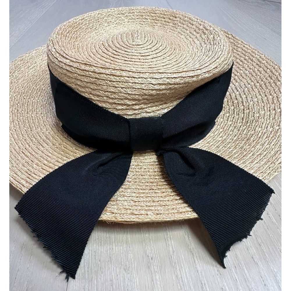 Eugenia Kim Hat Flat Wide Brim Woven Hemp Cotton Sun Protection Preppy Classic